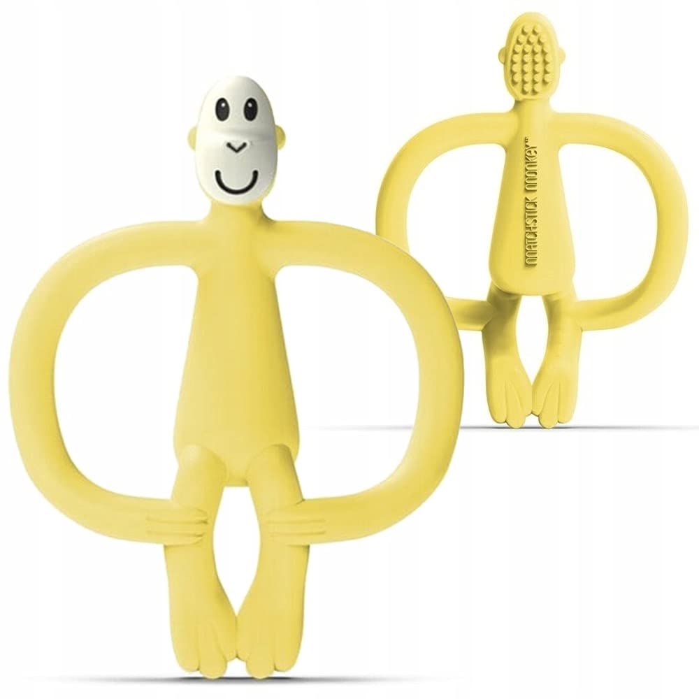Matchstick Monkey, Antimicrobial Silicone Teether & Gel Applicator, Easy To Grip, BPA Free, 3 Months Old+, 11 cm, Yellow Monkey