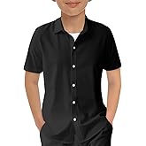 Haloumoning Boys Short Sleeve Dress Shirts Kids Summer School Uniform Button Down Shirt 5-14 Years