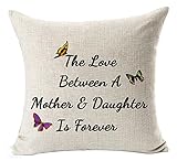 Andreannie Best Gifts for Mother The Love Between A Mother & Daughter is Forever Butterfly Cotton Linen Throw Pillow Case Cushion Cover Home Office Decorative Square 18 X 18 Inches