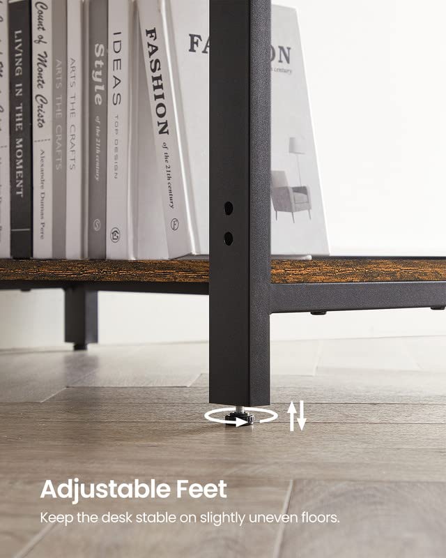 VASAGLE ALINRU Computer Desk, 55.1-Inch Wide Home Office Desk for Study, Writing Desk with 2 Shelves on Left or Right, Steel Frame, Industrial, Rustic Brown and Black ULWD55X