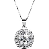 Cate & Chloe Ruth Halo Pendant Necklace with Round Cut Simulated Diamond Crystal | 18k White Gold-Plated Halo Jewelry | Everyday Necklace for Women | Romantic Gift for Her on Valentine’s Day, Birthday