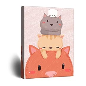 Cute Cartoon Animals Canvas Wall Art - Stack of Cute Kitty Cats - Giclee Print Gallery Wrap Kid