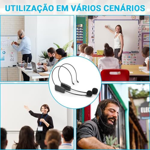 Kit 2 Microfone de Cabeça sem Fio, Microfone Professor, Microfone Sem fio para Palestrante, 2 Microfones com Fone de Ouvido para Sistema PA, Ouvido Duplo Sem Fio 2,4G, Sistema de Microfones Sem Fios