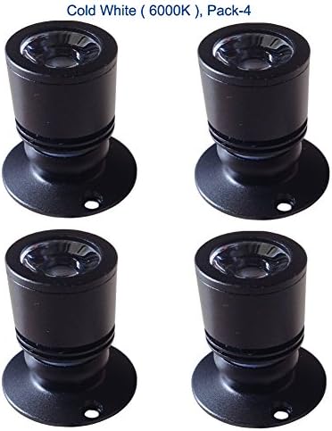 iPHD Surface Mount Adjustable LED 1W Mini Spoltlight Jewelry Showcase Display Lighting Fixture Cold White 6000K Pack-4 (Black)