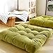EGOBUY Meditation Floor Pillow, Square Large Pillows Seating for Adults, Green Tufted Corduroy Cushions for Outdoor Tatami Fireplace Living Room, Memory Foam Filing, Green, Cushion 22 x 22 Inch
