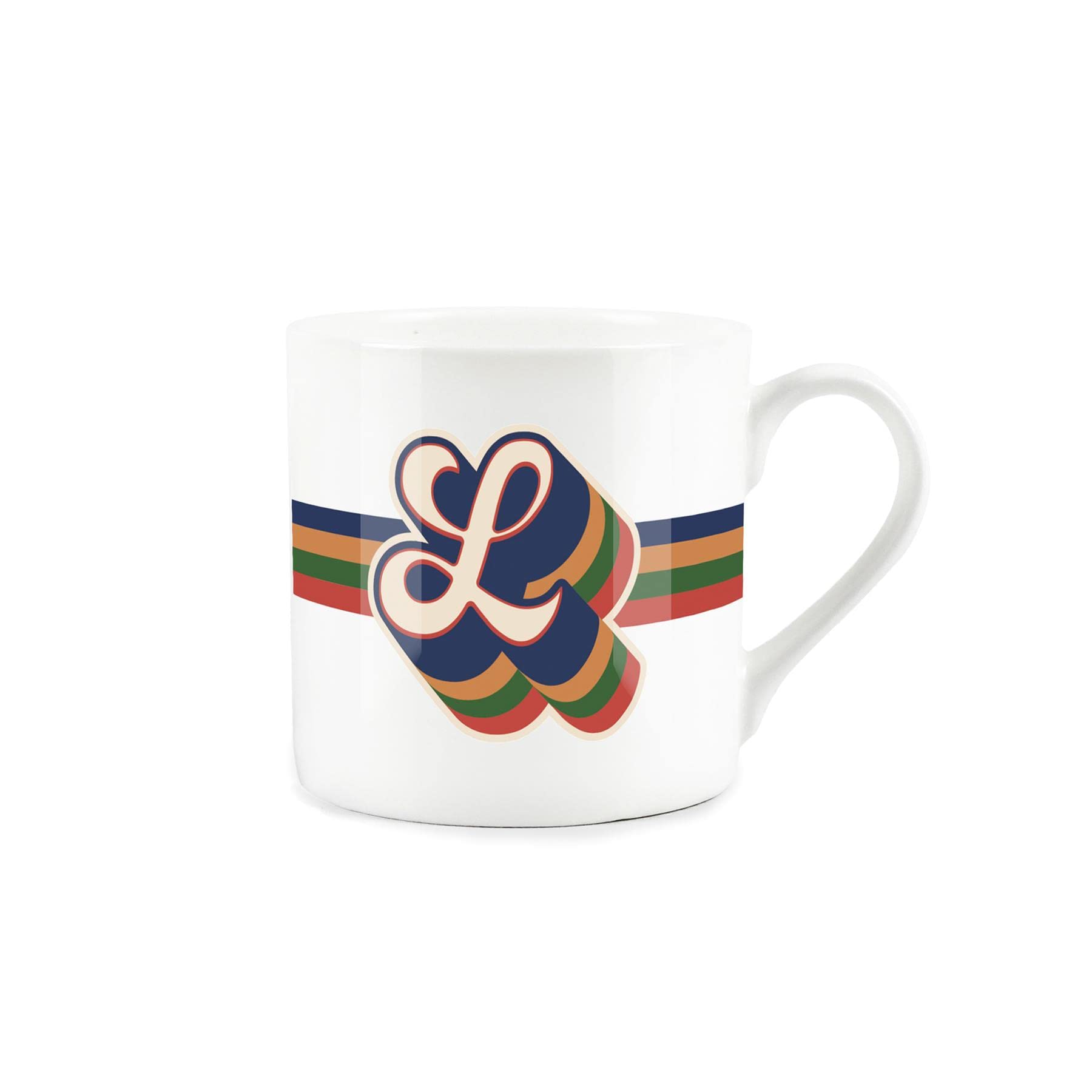 Purely Home Retro Alphabet Letter L Mug - Bone China White Coffee Tea Present Personalised Initial Gift