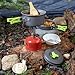 Teaker Camping Cookware Outdoor Cooking Equipment with Pot Frying pan Pan cover Soup spoon Rice ladle Bowls Cleaning sponge Nylon pouch Lightweight, Compact, & Durable