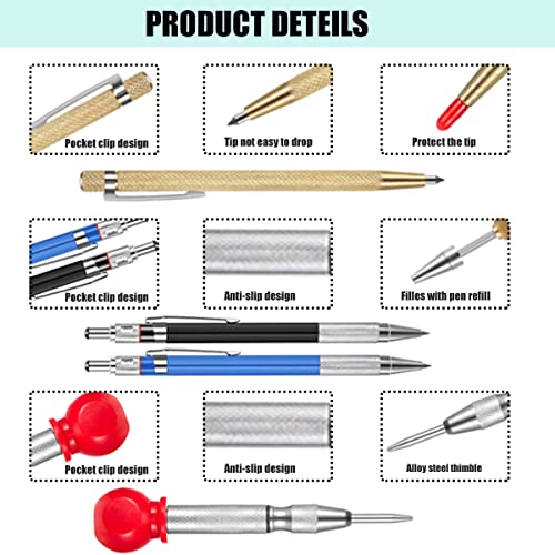 9 Pack Mechanical Carpenter Pencils Set with Automatic Center Punch