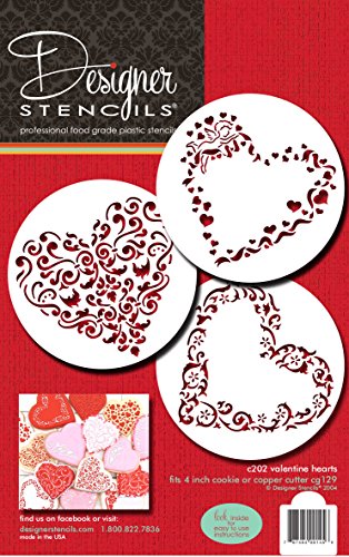 Designer Stencils C202 Swirl Valentine Heart Cookie Stencils, Beige/Semi-Transparent