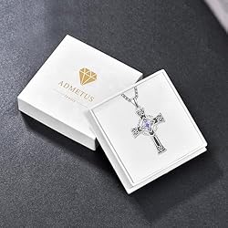 ADMETUS June Birthstone Cross Necklace Sterling