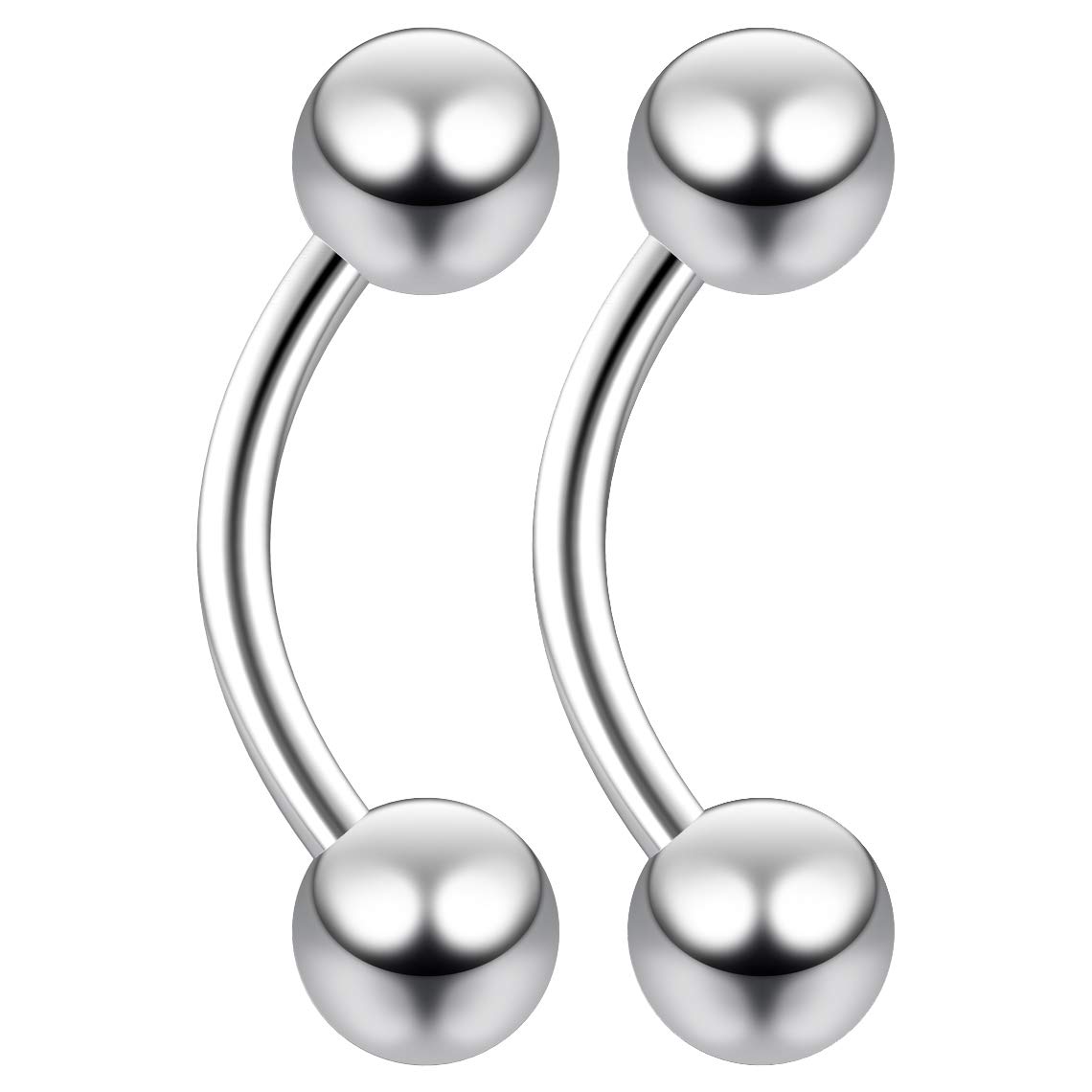 2pc 0.8mm 20g Surgical Steel Banana J-Curve Barbell 3mm Ball Eyebrow Navel Bar Banana Bar Lip Tragus Ring Piercing Jewellery - 6mm