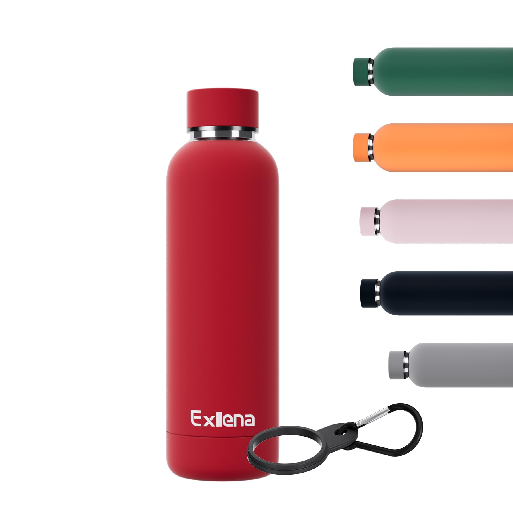 Exllena Insulated Water Bottles 500ml with Clip, Double Wall Vacuum Drinks Bottle Keeps Drinks Cold 24 Hrs/Hot 12 Hrs, Stainless Steel Water Bottle BPA Free (Red) — image 1