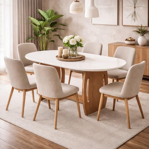 Mesa de Jantar Oval 1,37x90 cm 4 E 6 Lugares Em MDF/MDP