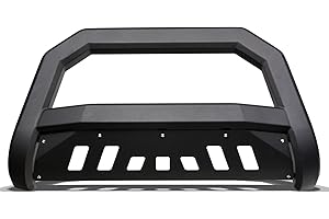 TOPLINE_AUTOPART Matte Black AVT Style Bull Bar Brush Push Front Bumper Grill Grille Guard With Skid Plate Compatible With 07-18 Chevy Silverado GMC Sierra 1500/2019 LD Limited / 07-20 Suburban Tahoe Yukon