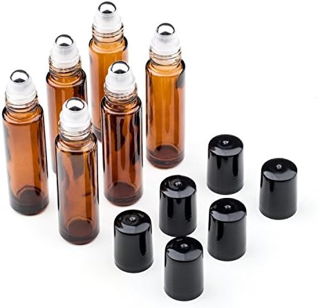 Amber Glass Roll on Refillable Bottles for Fragrance Essential Oil, 10ml/6 Pack