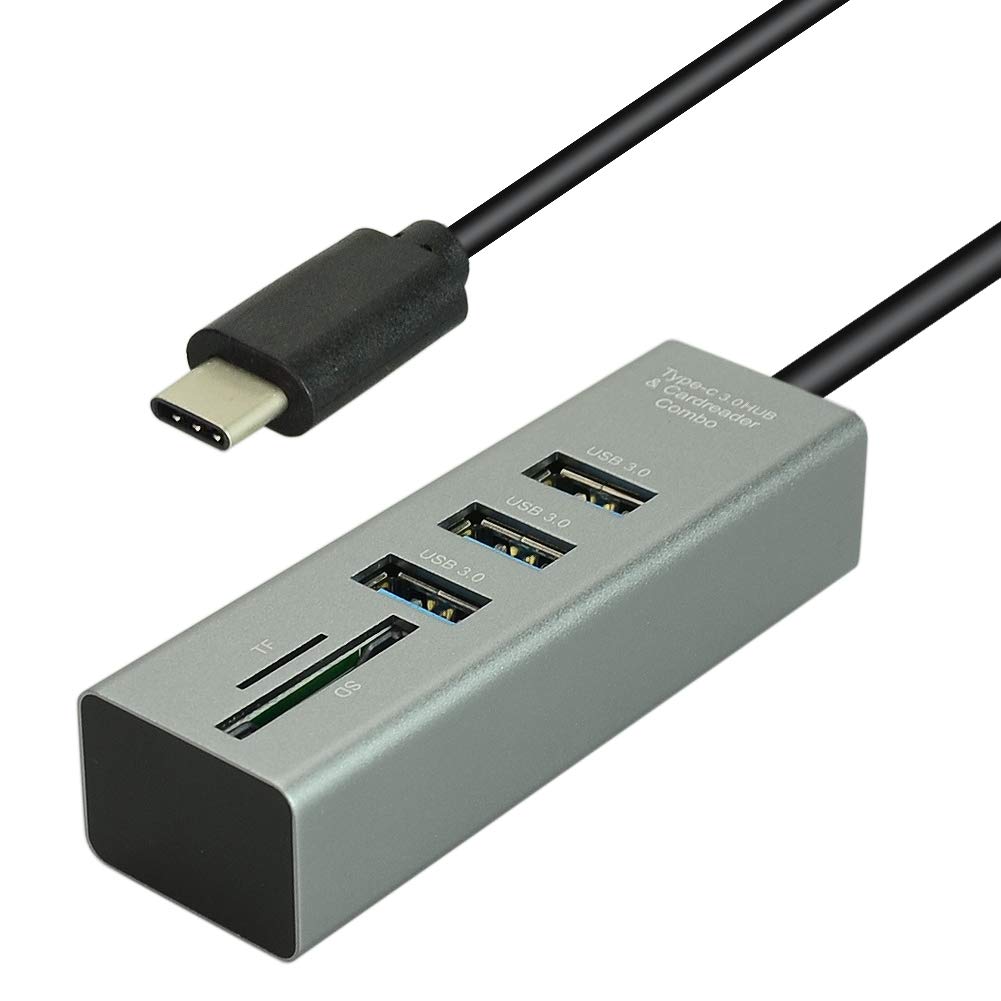 SUNSEATON TYPE-C 3.0HUB, 5 in 1 Portable Aluminum Alloy Data HUB with 3 USB 3.0 Ports, SD/TF Card and Micro SD Card for MacBook Pro/Surface Pro/Chromebook/PC/USB A Female Compatible Devices