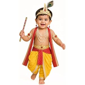 Krishna Dress Costume for Baby Boy Kids Set of 10 | Yellow Red