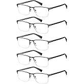 WAUDAR Reading Glasses for Men Metal Half Frame Eyeglasses Readers for Men Women 5 Pack Gunmetal 1.75