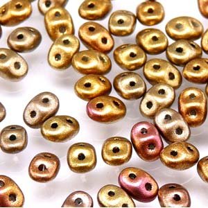20gr Czech Two Hole Seed Beads SuperDuo 2,5x5 mm CRYSTAL SILKY GOLD IRIS MAT