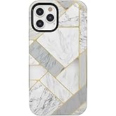 Casely iPhone 12/12 Pro Case | Sharp Lines | Geo White and Gold Marble | Bold Protective Design