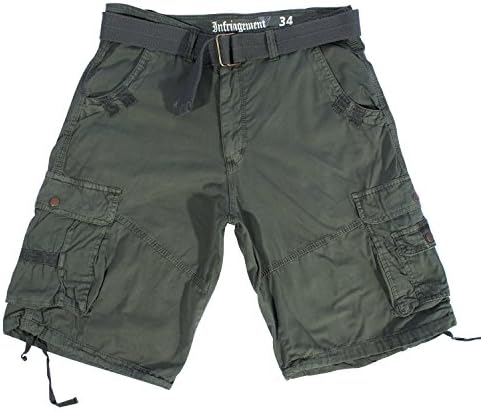 Infringment Men's Size 30 - 40 Solid Color Belted Cargo Shorts (34, Olive)