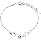 LGSY 925 Sterling Silver Guardian Angel Wings Bracelets for Women, CZ Design Heart Adjustable Chain Bracelets for Jewelry