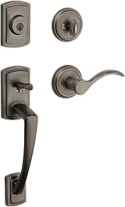 Baldwin Nautica Single Cylinder Front Door Handleset Featuring SmartKey Security in Slate, Prestige Series with Traditional Door Hardware and Tobin Lever