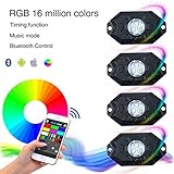 KAWELL multi-color CREE RGB LED Rock Light Kits with Wireless Remote Control for Cars Truck Exterior 4 Wheeler ATV SUV Jeep Mine Boat Motorcycle Waterproof Shockproof Neon Replacement ( 4 Pack )