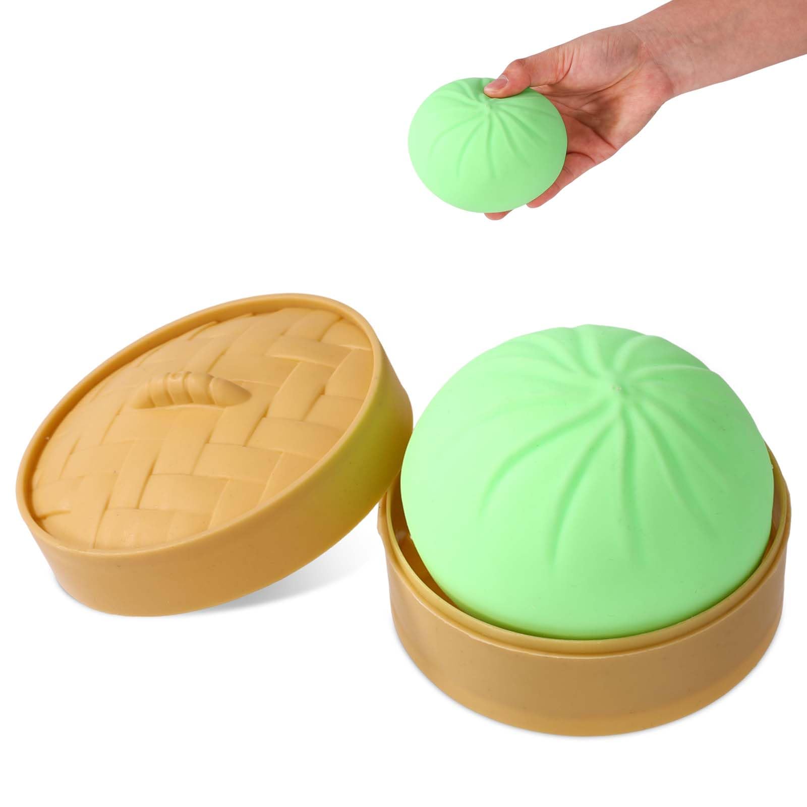 Giant Dumpling, Soft Jumbo Squishy Dumpling with Steamer Box Adorable Soft Squeeze Dough Suitable for Adults Birthday Holiday Present (Green)