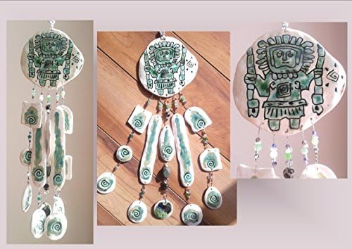 Incan Pottery Wind Chime Chavin Staff Deity Turquoise Ceramic Clay Mobile