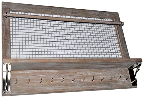 Spiretro Wall Mount Jewelry Organizer Holder with Hooks Shelf Rod hanging Earrings Necklaces Bracelets Rings Storage Accessories Rustic Reclaimed Wood