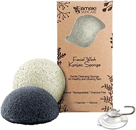 AMAKI SKINCARE Facial Wash Konjac Sponge with Activated Bamboo Charcoal