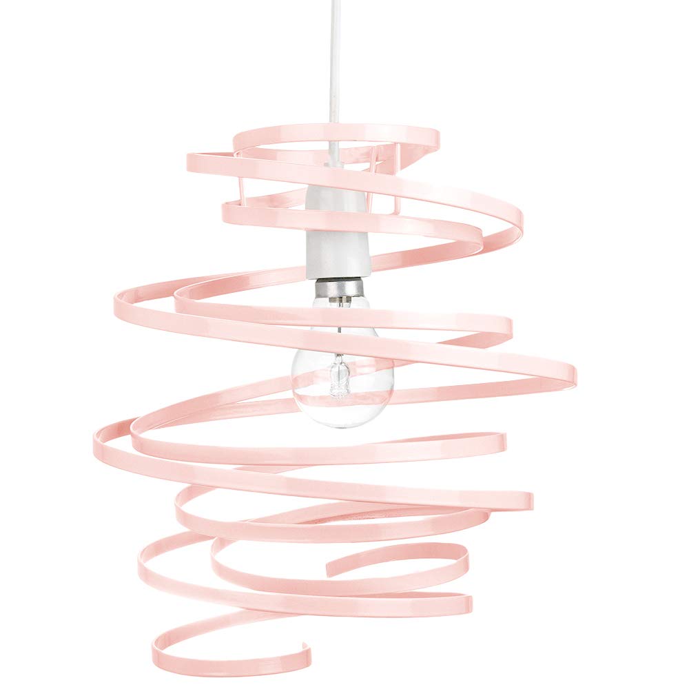 Modern Designer Soft Pink Gloss Metal Double Ribbon Spiral Swirl Ceiling Light Pendant Shade | 23cm Diameter | 60w Maximum by Happy Homewares