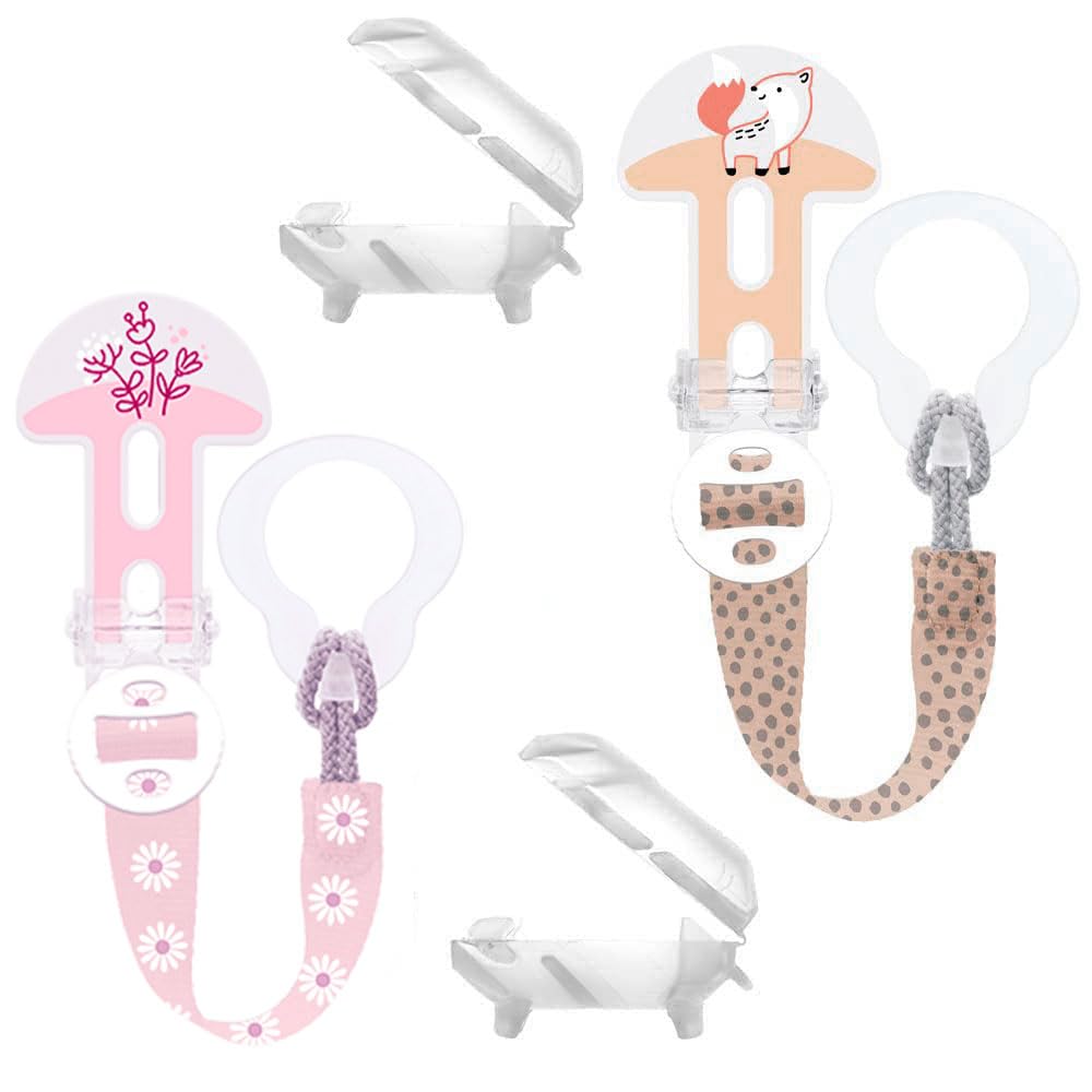 MAM Clip it! MAM clip it! Girl Fashion & Cover Soother Strap, Pacifier Chain with SUCTION PROTECTION // Set of 2 // adjustable length, washable