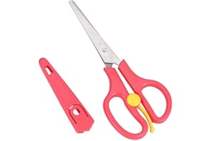 HZTYYIER Food Shears Stainless Steel Baby Scissors Food Scissor with Plastic Cover for Toddlers, Preschool Training Kids Scissors(Red)