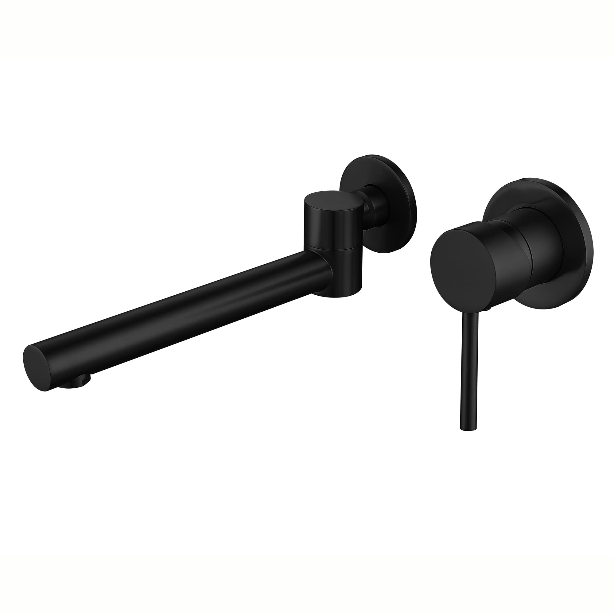 SJQKA Bathroom Tap Wall Tap,Waterfall Bath Filler Tap with Extra Large Spout 2 Hole Wall Mounted Bath Mixer Tap (Black)