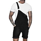 Runcati Mens Denim Shorts Bib Overall Jean Romper Casual Loose Fit Walkshort Button Pockets Summer Jumpersuit