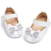 Oamico Infant Baby Girls Mary Jane Flats Non Slip Rubber Sole with Bownot Toddler First Walkers Princess Wedding Dress Shoes