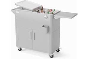 VINGLI 80 Quart Rolling Ice Chest on Wheels, Portable Patio Party Bar Drink Cooler Cart, with Shelf, Beverage Pool with Bottle Opener,Water Pipe