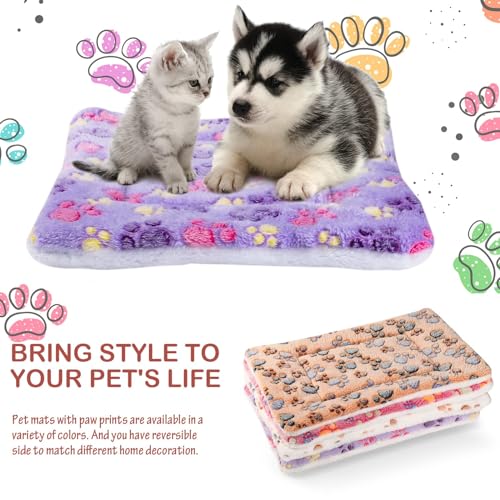 Soft Pet Bed Mats, 33 x 47 cm Cozy Fleece Dog and Cat Crate Kennel Pads with Cute Prints, Washable and Thickened - Ideal for Hamsters and Guinea, 4 PCS