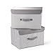 Storage Bins Set,MEE'LIFE Pack of 2 Foldable Storage Box Cube with Lids and Handles Fabric Storage Basket Bin Organizer Collapsible Drawers Containers for Nursery,Closet,Home,Bedroom(Gray Stripes)