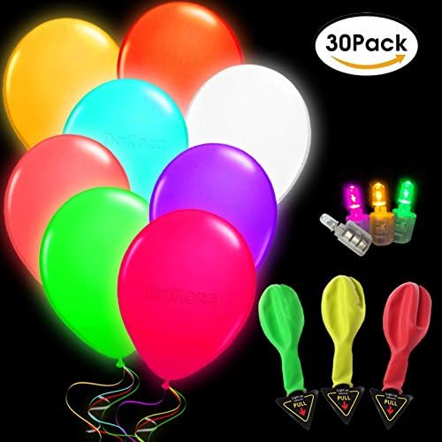 Glow Balloons 30 Pack Mixed Colors LED Light Up Balloons - Premium Party Lights – Glow In The Dark Balloons Ideal for Parties, Birthdays and Wedding Decorations