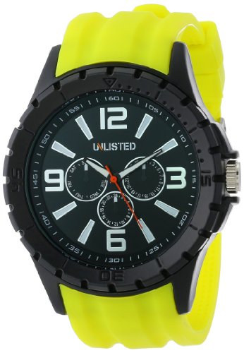 UNLISTED WATCHES Men's UL1242 City Streets Round Black Case Dial Green Details and Strap Watch