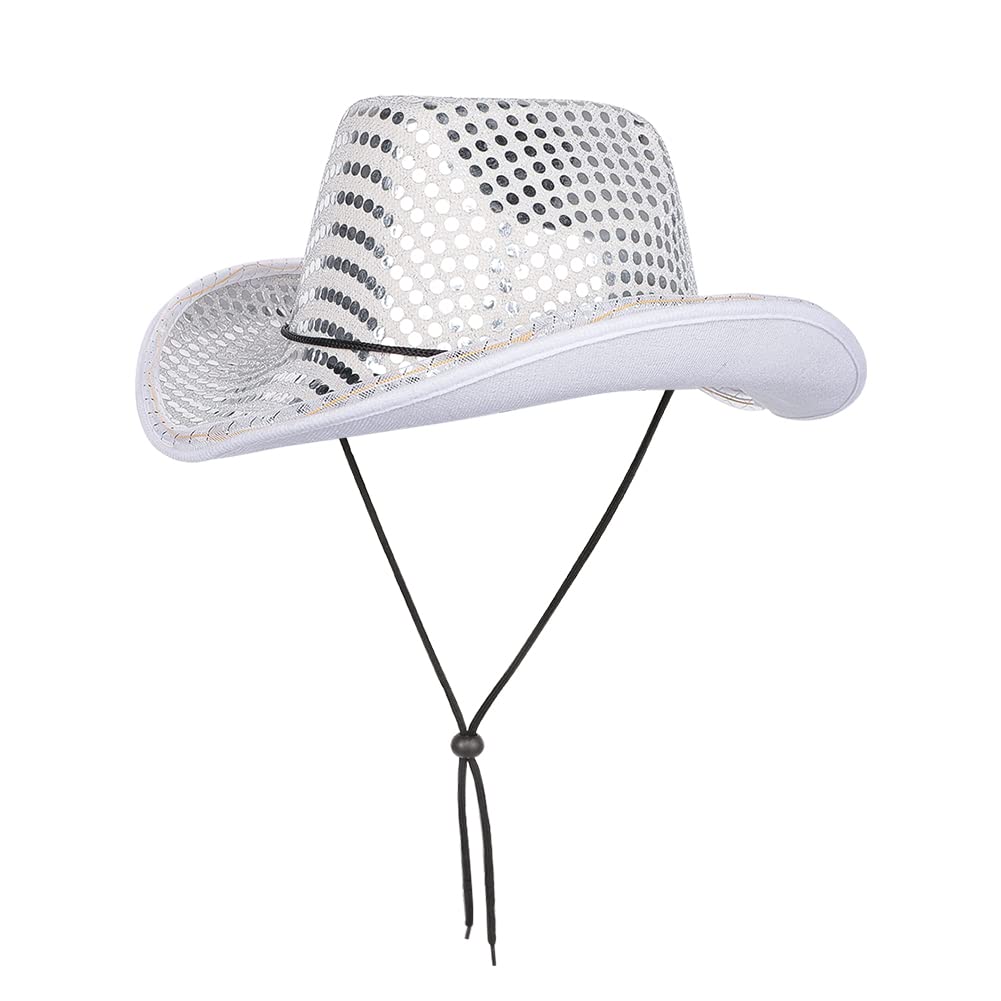 LED Light-Up Cowboy Hat - Black Sequin Western Hat for Men and Women, Sparkly Texan Style for Halloween, Hen Party, Cosplay