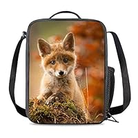 PrelerDIY Cute Baby Fox Lunch Bag Tote Lunch Box Food Bag for Boys Girls with Zipper & Side Pocket & Shoulder Strap