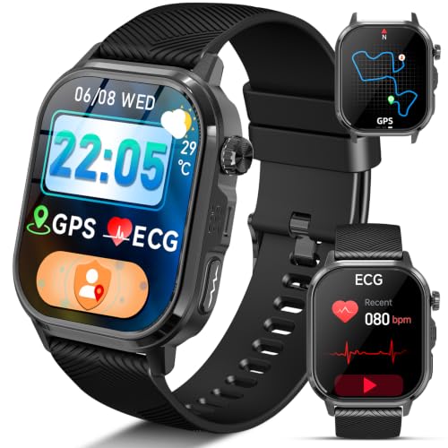 Lgnitek Smartwatch GPS da uomo con bussola da 1,95", AMOLED, con rilevamento delle cadute, per iOS/…