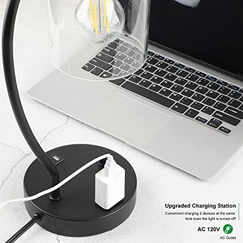 Industrial Table Lamps with USB ports , Modern Nightstand Lamps with 2