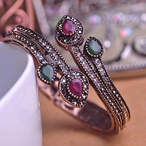 Women Vintage Bangle Red Water Drop Resin Resin Bracelet Crystal Turkish Jewelry Green&amp;Red