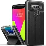 LG V20 Wallet Case, Vena [vCommute][Military Grade Drop Protection] Flip Leather Cover Card Slot Holder with KickStand for LG V20 (Space Gray / Black)