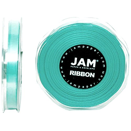 JAM PAPER Double Faced Satin Ribbon - 3/8 Inch Wide x 25 Yards - Teal Blue - Sold Individually